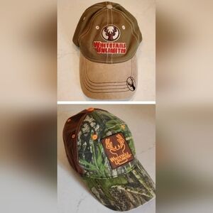 Lot Of 2 Whitetails Unlimited Hunting Camo Brown Orange Hat Cap